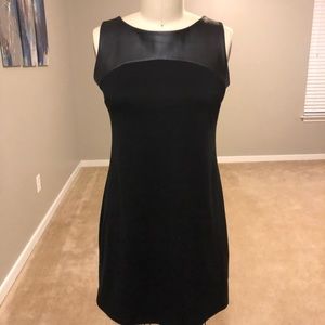 Black Sheath Dress w/ Faux Leather Neckline